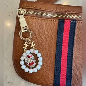 🆕 Hello Kitty Bag Charm Keychain Charm Rhinestone Pendant White Beaded Ring 🆕